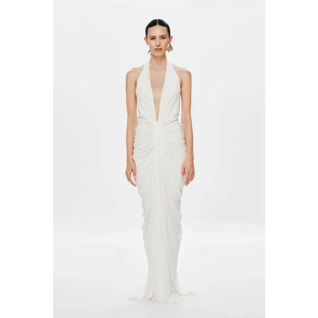 Misha Venus Gathered Cupro Dress Ivory Size XS - 6 / White - Dresses
