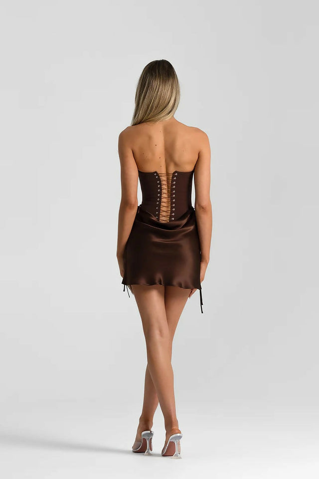 Natalie Rolt Evelyn Mini Paired with Verity Bustier Brown - Dresses