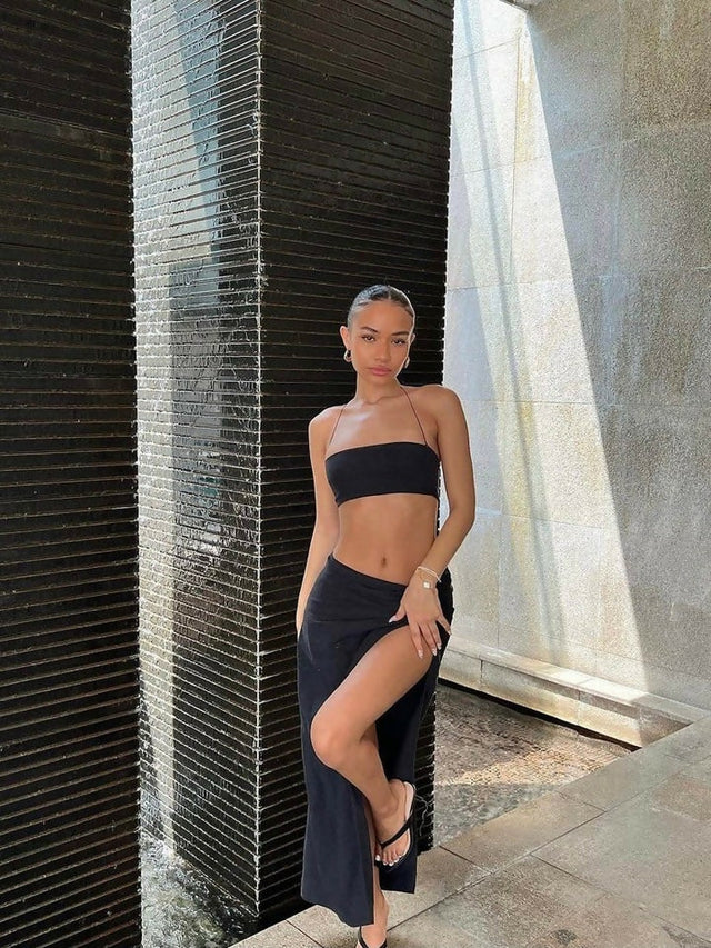 Natalie Rolt Kaia Skirt + Kylie Crop Set - 8 / Black - Outfit Sets