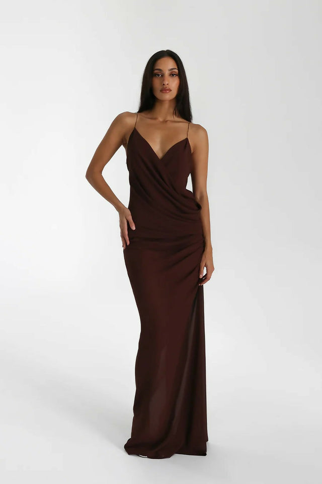 Natalie Rolt Magnolia Gown in Espresso - 6 / Red - Dresses