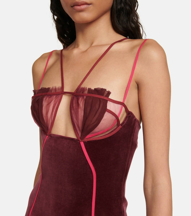 Nensi Dojaka Cutout Velvet and Mesh Mini Dress - 8 / Red - Dresses
