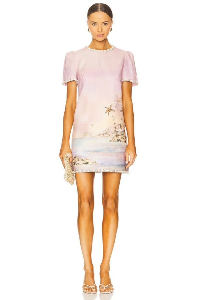 Zimmermann Dawning Embellished Mini Dress Lilac Seascape