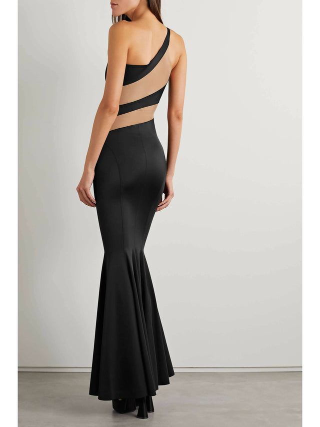 Norma Kamali Snake One-Shoulder Mesh-Paneled Stretch-Jersey Gown - 4 / Black - Dresses