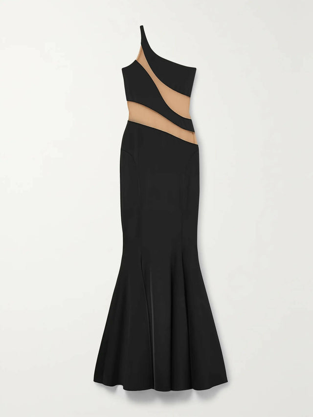 Norma Kamali Snake One-Shoulder Mesh-Paneled Stretch-Jersey Gown - 4 / Black - Dresses