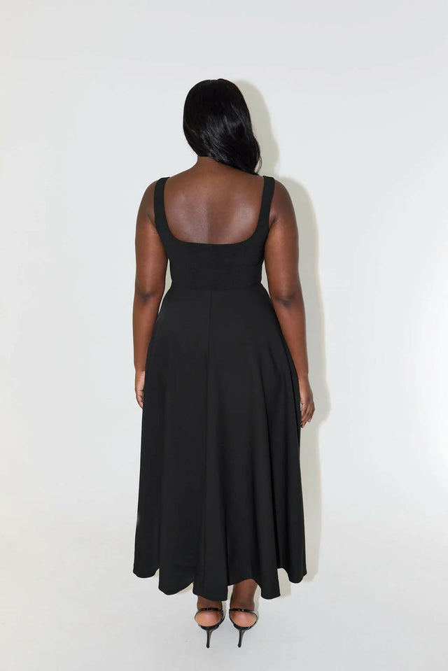 Odd Muse High Waist Square Neck Midi Dress Black Size 8,10 - Dresses