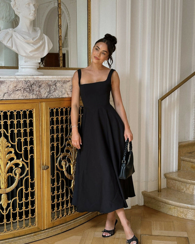 Odd Muse High Waist Square Neck Midi Dress Black Size 8,10 - Dresses