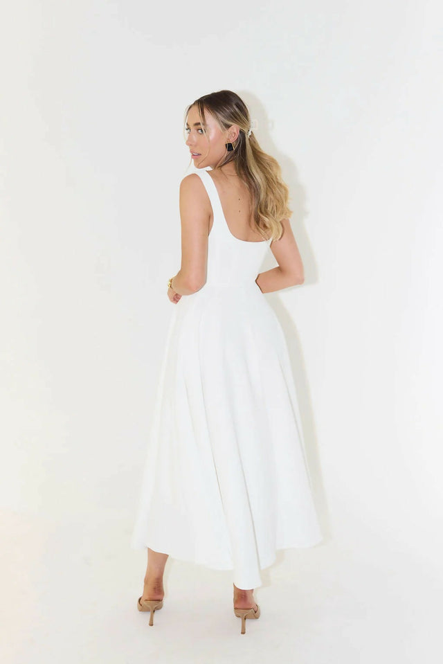 Odd Muse High Waist Square Neck Midi Dress White Size 8 - 8 / White - Dresses
