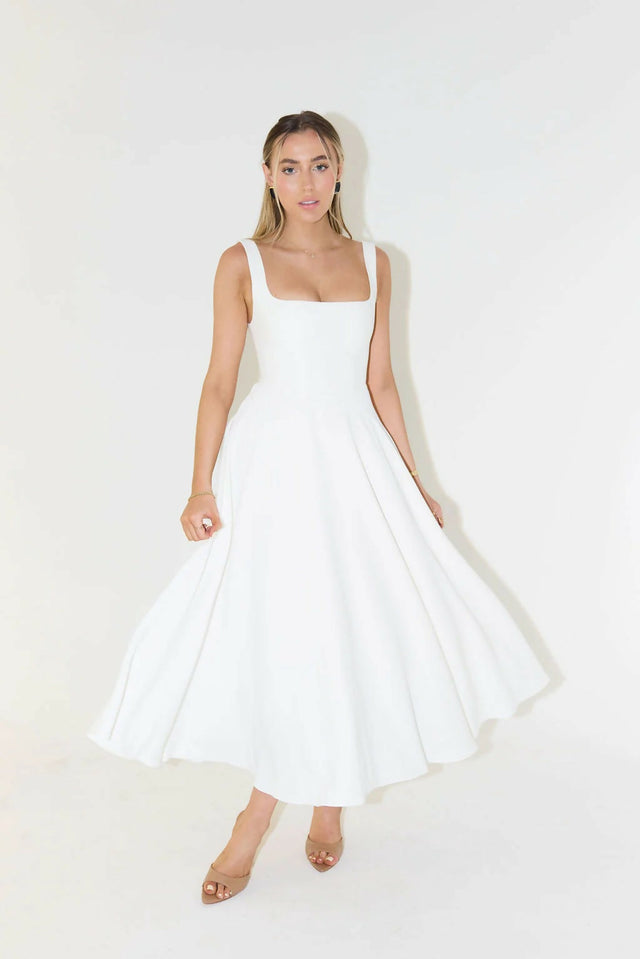 Odd Muse High Waist Square Neck Midi Dress White Size 8 - 8 / White - Dresses