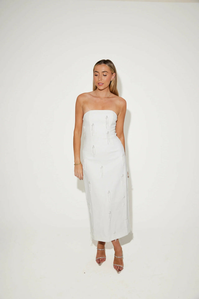 Odd Muse Ultimate Muse Embellished Strapless Midi Dress - 12 / White - Dresses