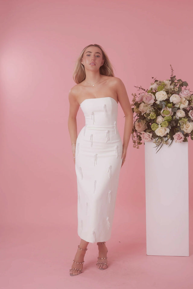Odd Muse Ultimate Muse Embellished Strapless Midi Dress - 12 / White - Dresses