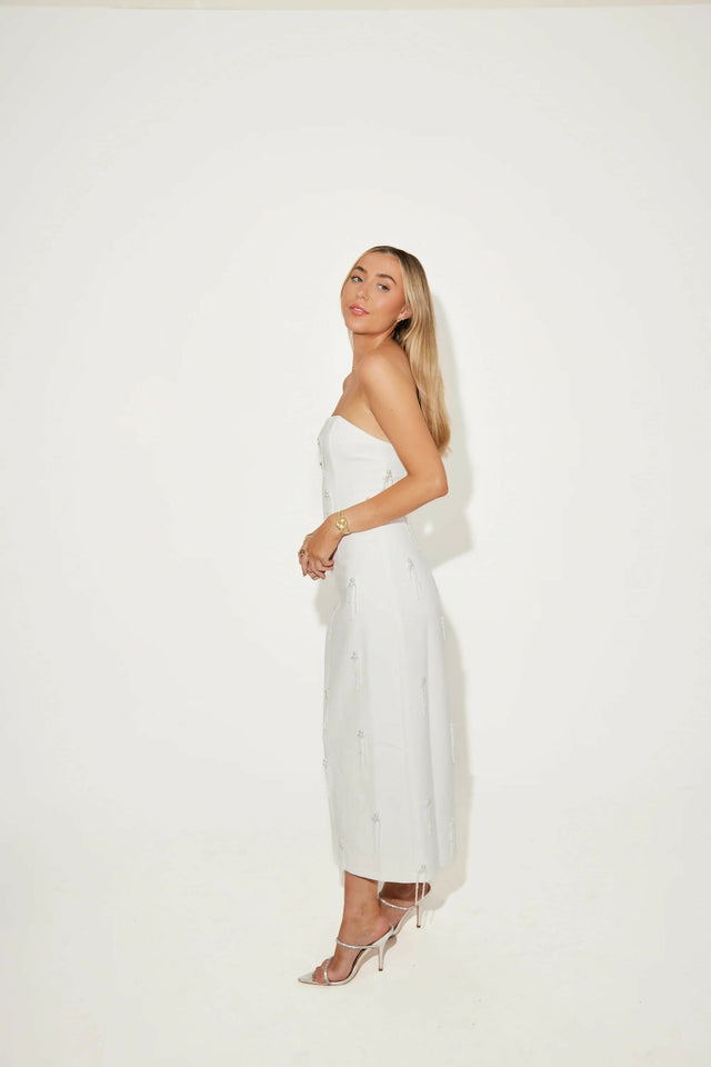 Odd Muse Ultimate Muse Embellished Strapless Midi Dress - 12 / White - Dresses