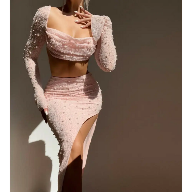 Oh Polly Embellished ‘Rose’ Set Maxi - XS / Pink - Dresses