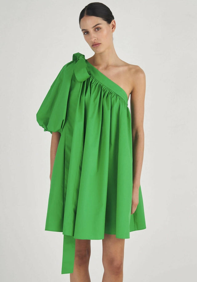 Oroton One Shoulder Gathered Dress - 8 / Green - Dresses