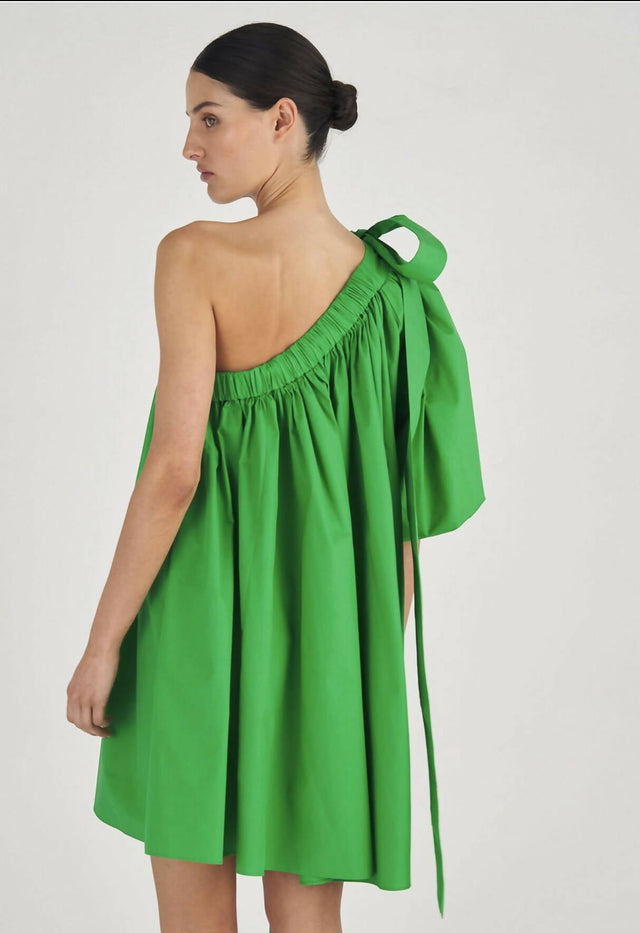 Oroton One Shoulder Gathered Dress - 8 / Green - Dresses