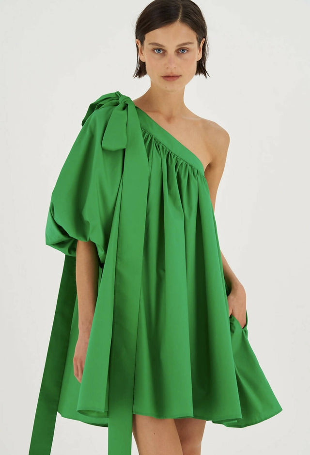 Oroton One Shoulder Gathered Dress - 8 / Green - Dresses