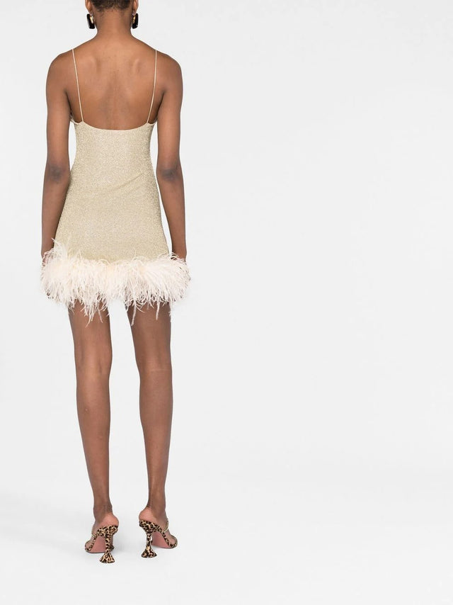 Oséree Glittered Feather-Trim Dress Gold / Size 6 - 6 / Gold - Dresses