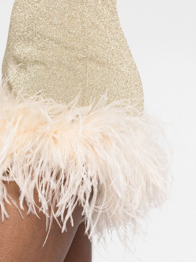 Oséree Glittered Feather-Trim Dress Gold / Size 6 - 6 / Gold - Dresses
