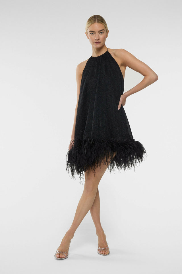 Oseree Lumiere Plumage Necklace Dress Black - 10 / Black - Dresses