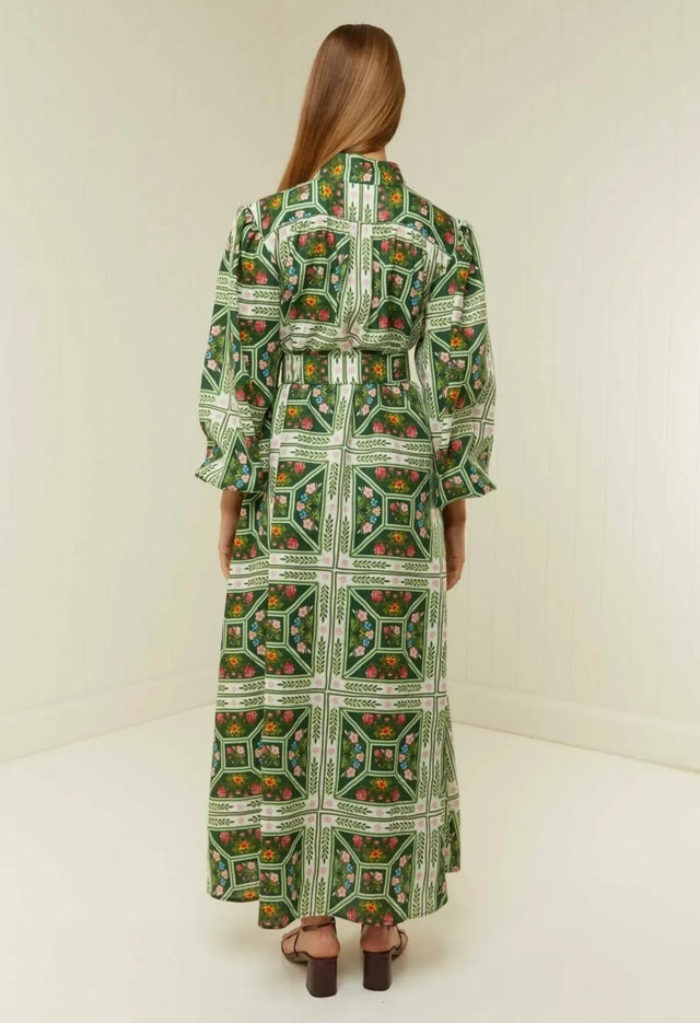 Palm Noosa Noddy Dress Size 14 Flora Tile - 14 / Green - Dresses