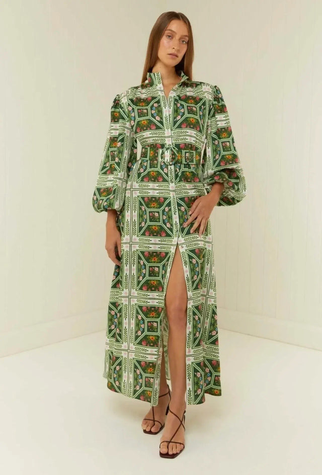 Palm Noosa Noddy Dress Size 14 Flora Tile - 14 / Green - Dresses