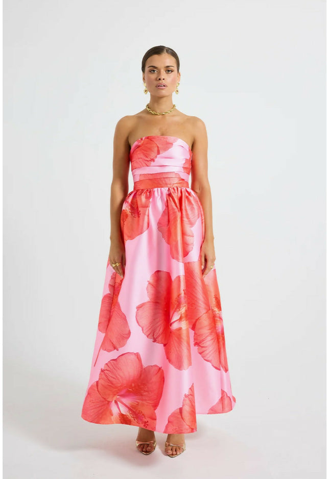 Paschudas Kalani Strapless Midi Rasberry Pink / Orange Size 10 - 10 / Multi - Dresses