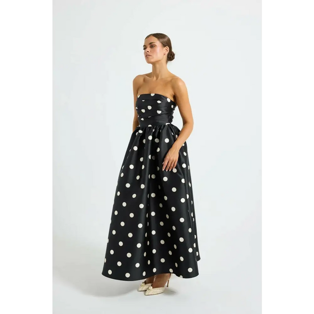 Pasduchas Dottie Strapless Midi Dress Size 10 & 12 Polka Dot Black/Cream - Dresses