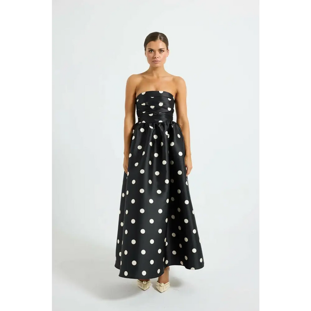 Pasduchas Dottie Strapless Midi Dress Size 10 & 12 Polka Dot Black/Cream - Dresses