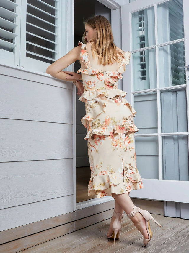 Pasduchas Lemonade Lady Midi Beige Floral Print Size 12 - 12 / Multi - Dresses