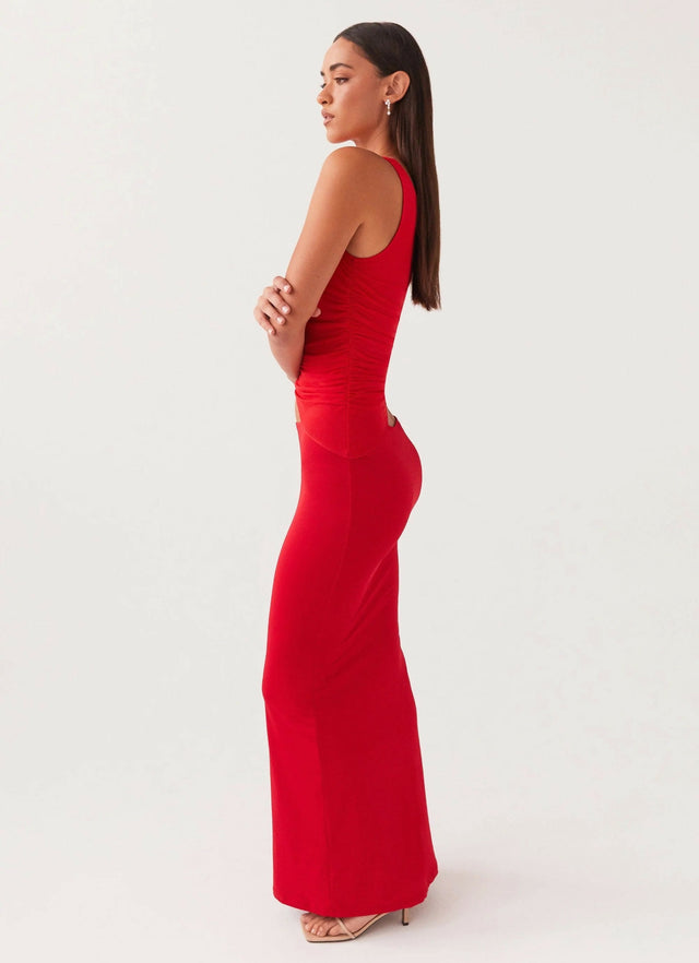 Peppermayo Seranella One Shoulder Maxi Dress - Cherry Red - 6 / Red - Dresses