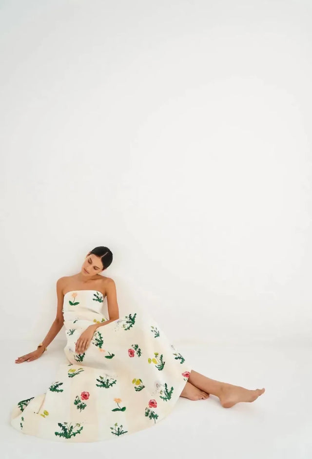 Oroton Poppy Print Gown Cream Floral