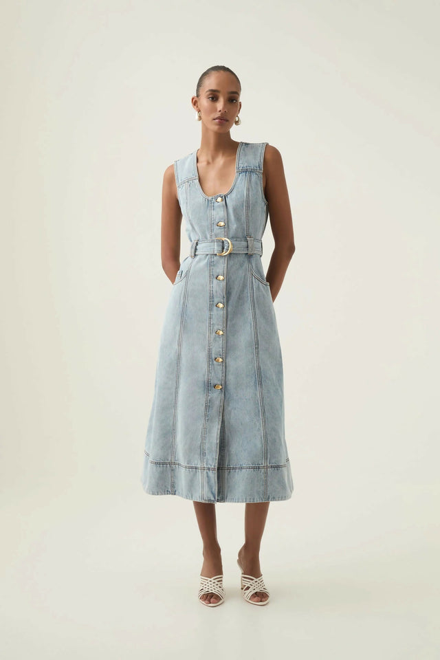 Aje Aura Denim Midi Dress