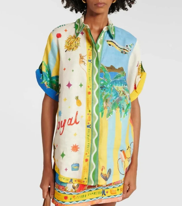 Alemais All Aboard Linen Shirt and Skirt Set