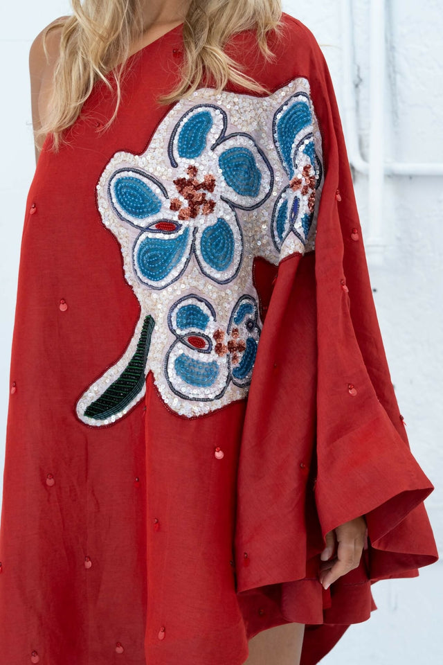 Alemais Scarlet Embellished Asymmetric Gown