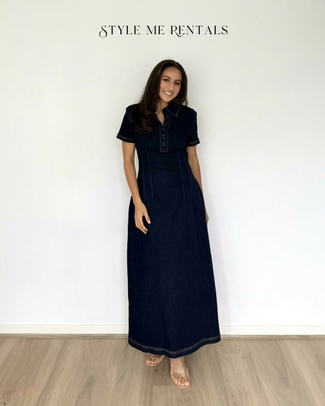 Odd Muse Denim Collared Midi Dress Dark Denim
