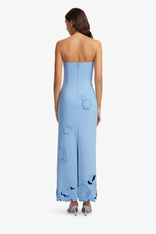 Leo Lin Applique Bustier Maxi Dress in Pastel Blue