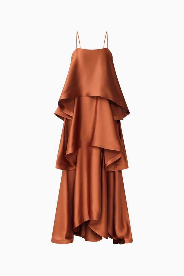 Elliatt Tilly Tiered Maxi Dress in Chestnut Brown
