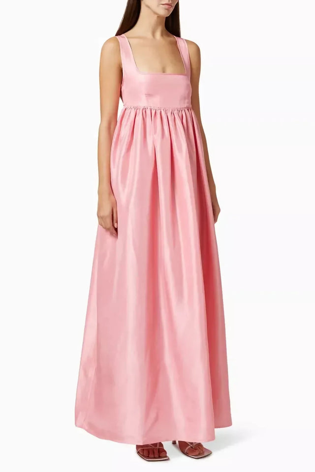 Oroton Strappy Open Back Poplin Maxi Sundress in Pink Strawberry
