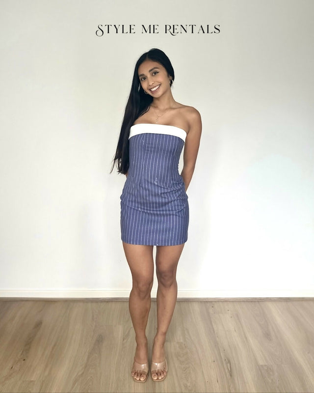 With Jéan Chloe Corset Mini Dress Pinstripe Blue