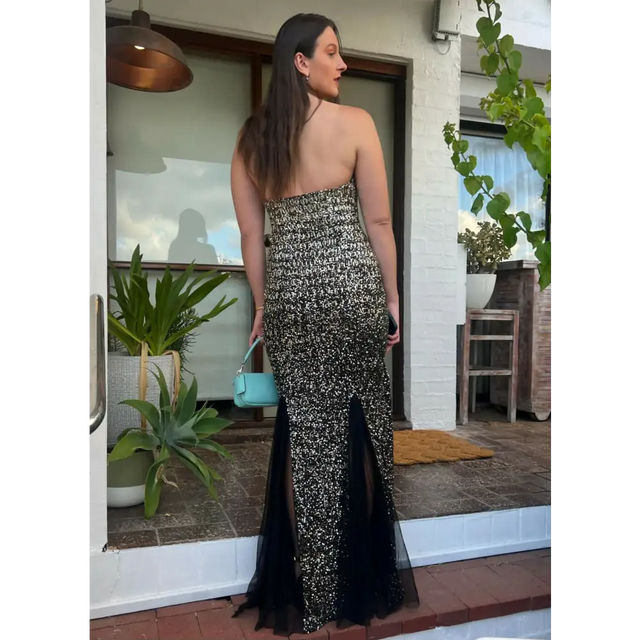 Rachel Gilbert Beaded Tulle Gown Black Gold 2/AU10 - Black/Gold / 10