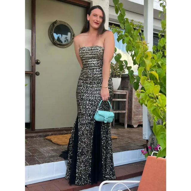 Rachel Gilbert Beaded Tulle Gown Black Gold 2/AU10 - Black/Gold / 10