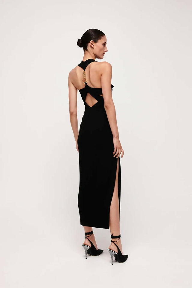 Rachel Gilbert Blaine Gold Chain Detail Gown - 6 / Black - Dresses
