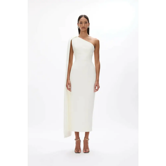 Rachel Gilbert Clara Stretch Crepe Midi Dress Ivory Size & 1 - Dresses