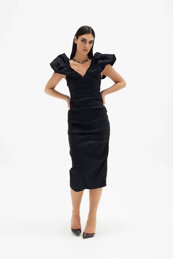 Rachel Gilbert Frey Midi Dress Black - Dresses