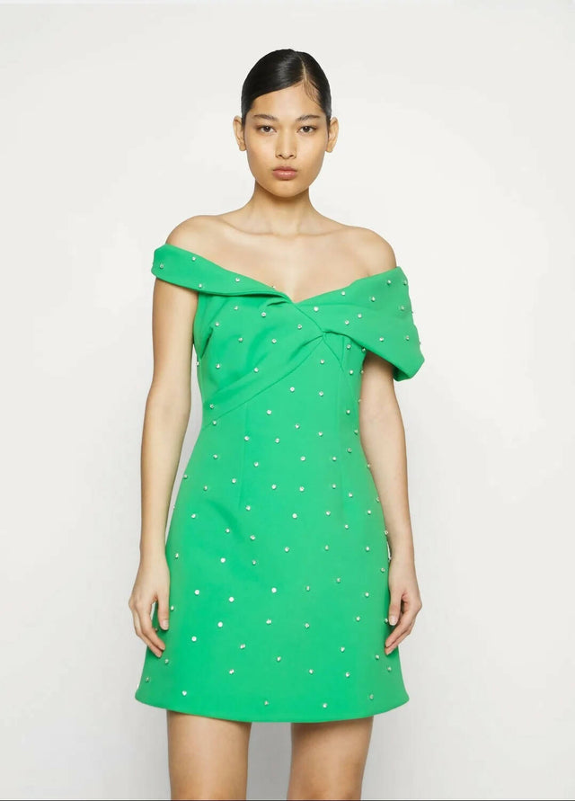 Rachel Gilbert Matteo Beaded Mini Dress - 14 / Green - Dresses
