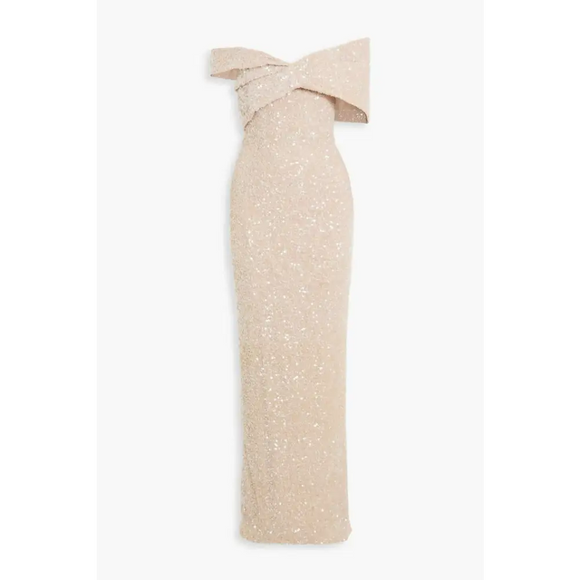 Rachel Gilbert Mirella Off-The-Shoulder Sequined Tulle Gown - 14 / Cream - Dresses