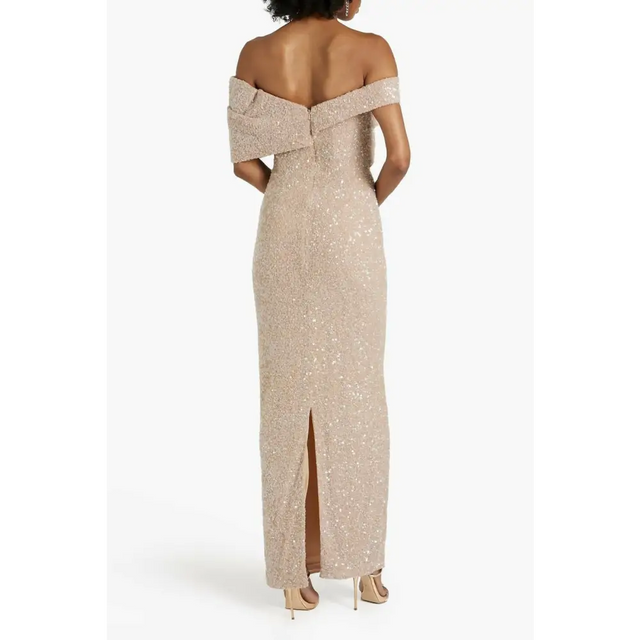 Rachel Gilbert Mirella Off-The-Shoulder Sequined Tulle Gown - 14 / Cream - Dresses