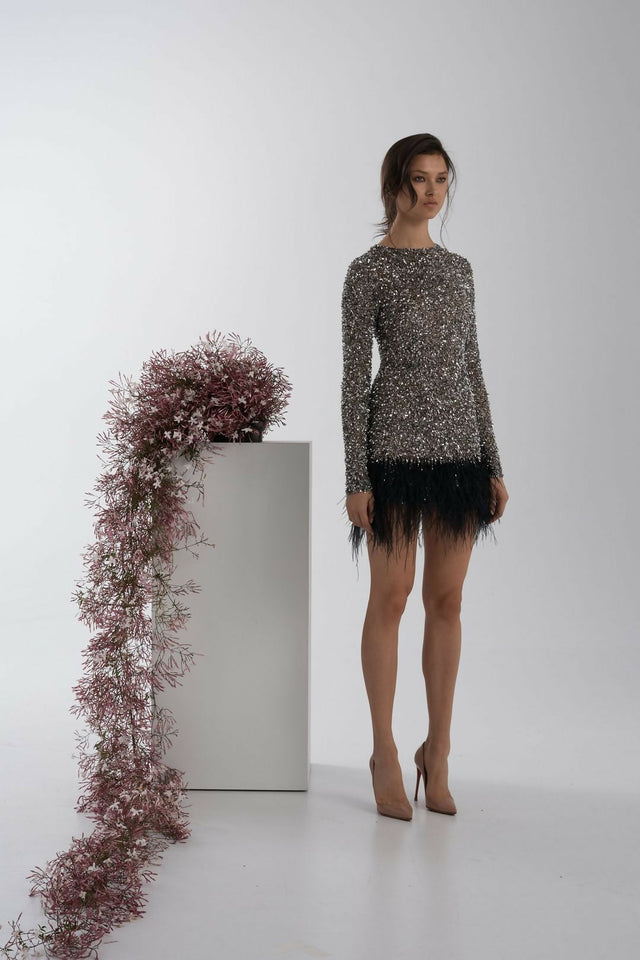 Rachel Gilbert Nisha Mini Dress Gunmetal Size 4/AU14 - 14 / Silver - Dresses