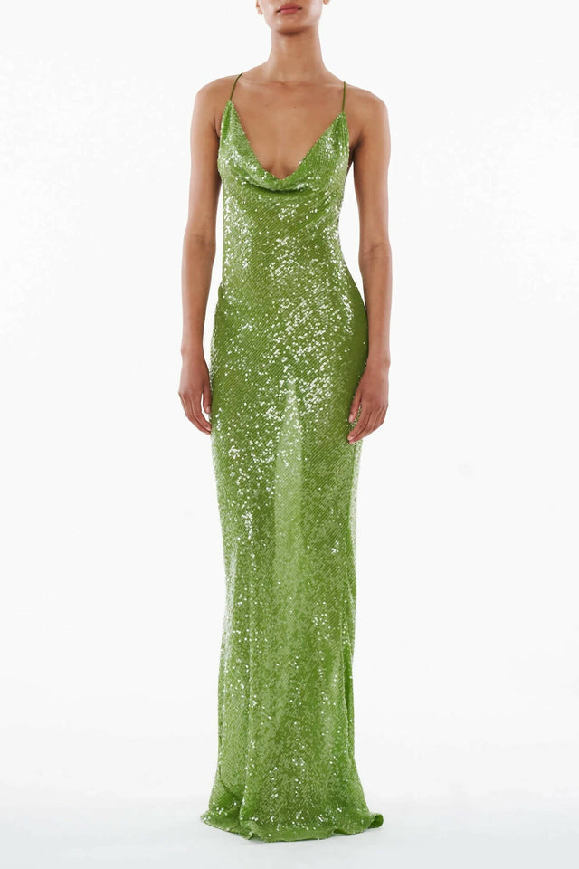 Rat & Boa Gaia Maxi Dress in Green Sequin - 8 / Green - Dresses