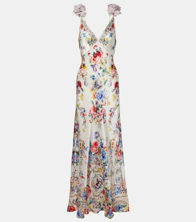 Camilla Embellished Floral Silk Slip Dress