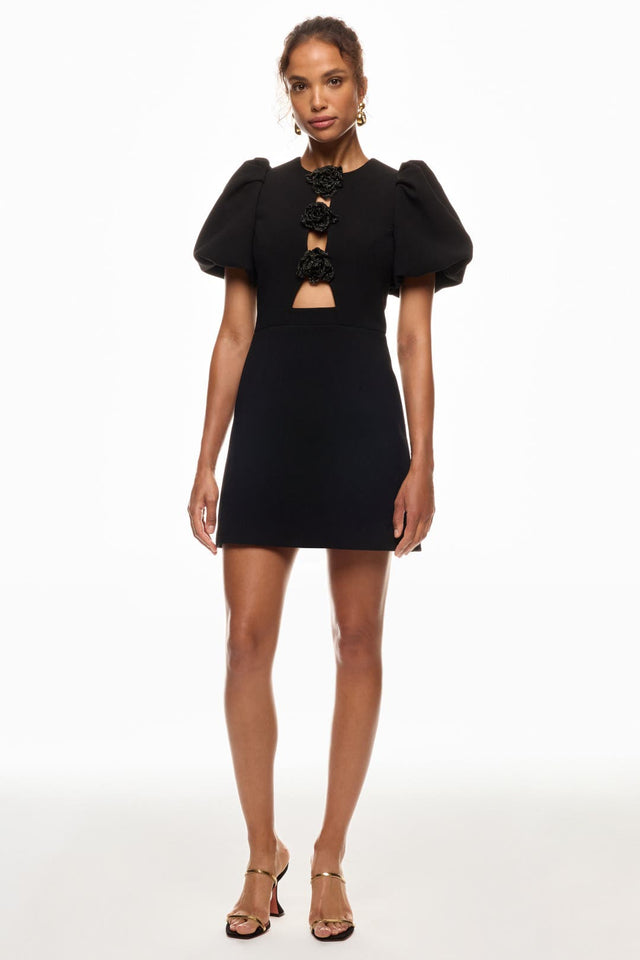 Rebecca Vallance Aubree Flower Black Mini Dress - 6 - Dresses